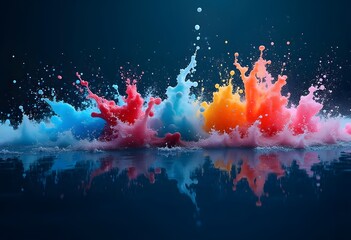 Colorful rainbow paint drops from above mixing in water. Ink swirling underwater.
