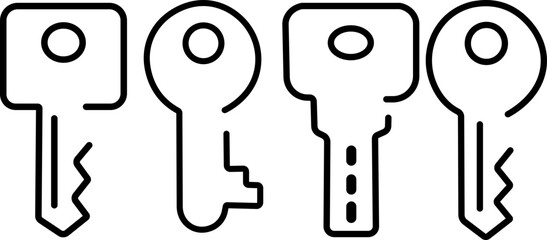 set of black Key Icon in trendy line style . Key symbol for your web site design, logo, app, UI. Security system concept represented by key icon.