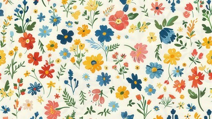 Creative Contemporary Floral Print Illustration Featuring a Seamless Pattern of Vibrant Spring Flowers and Nature Elements. Generative AI