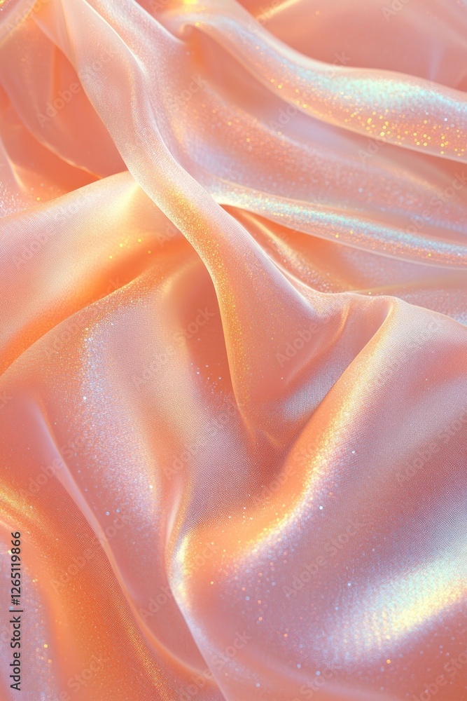 Poster peach-colored iridescent fabric with soft folds and shimmering texture.