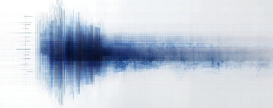 A conceptual abstract visualization of a bar graph in deep blue tones with fine grid lines, representing data analysis and modern technology aesthetics.