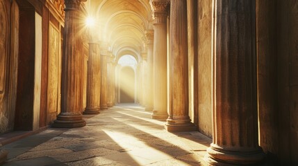 Sunlit Ancient Colonnade: A Glimpse into Architectural History and Grandeur