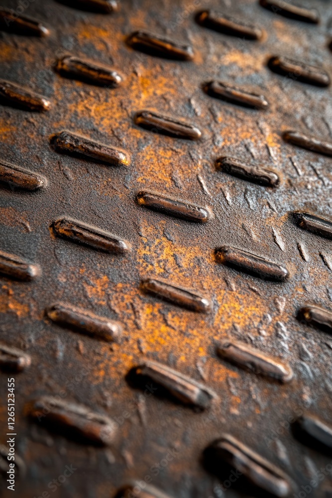 Poster close-up of rusty metallic surface with patterned texture.
