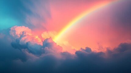 Fototapeta premium Colorful Cloudscape with a Vibrant Rainbow Arcing Across the Sky