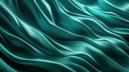 Obraz premium Teal fabric waves, abstract background texture.