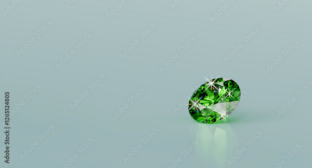 Poster green emerald isolated on glossy background 3d rendering