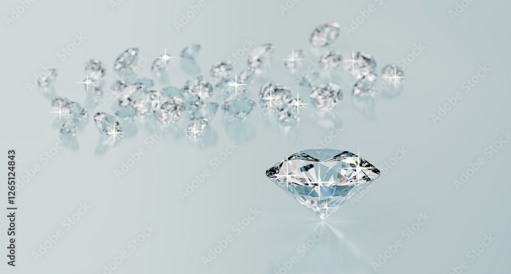 Aufkleber diamonds group placed on glossy background 3d rendering soft focus