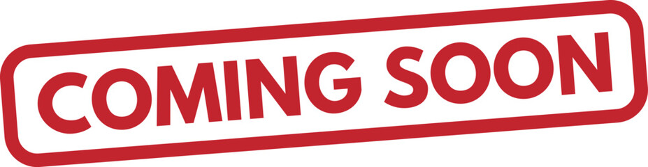 Coming soon stamp icon isolated on white background . Red coming soon stamp label . Vector