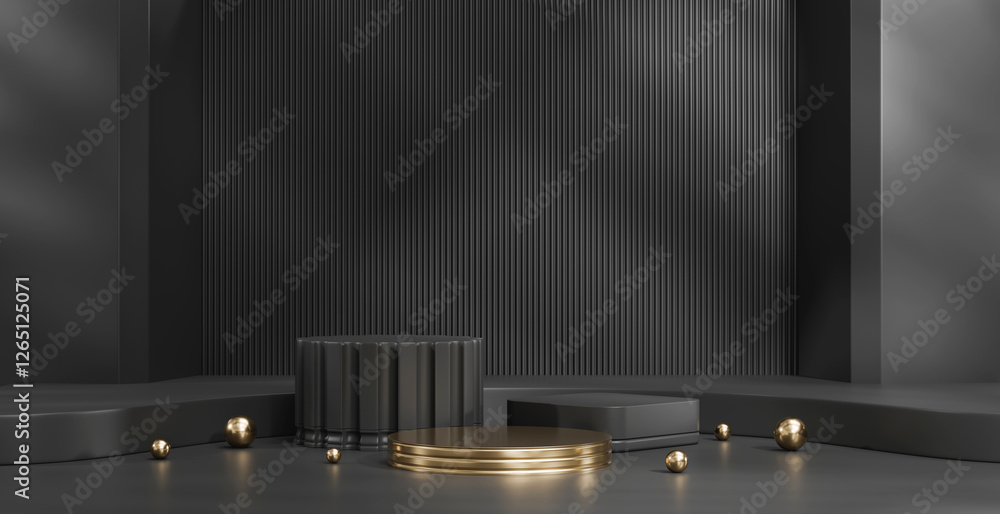 Poster 3d rendering abstract gold platform podium product presentation background