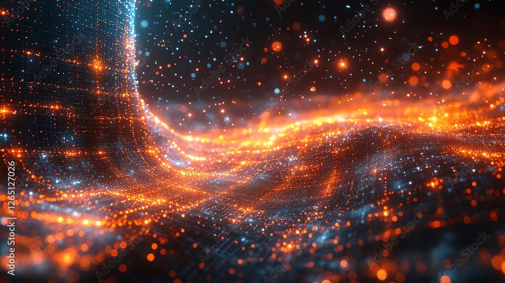 Aufkleber abstract orange blue digital wave particle background 3d data fire