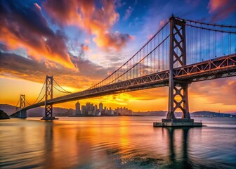 Fototapeta premium San Francisco Bay Bridge: Stunning High-Definition Panoramic View at Sunset
