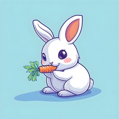 Fototapeta premium Cute Cartoon Rabbit Eating Carrots in Bright Colors with Clean Lines