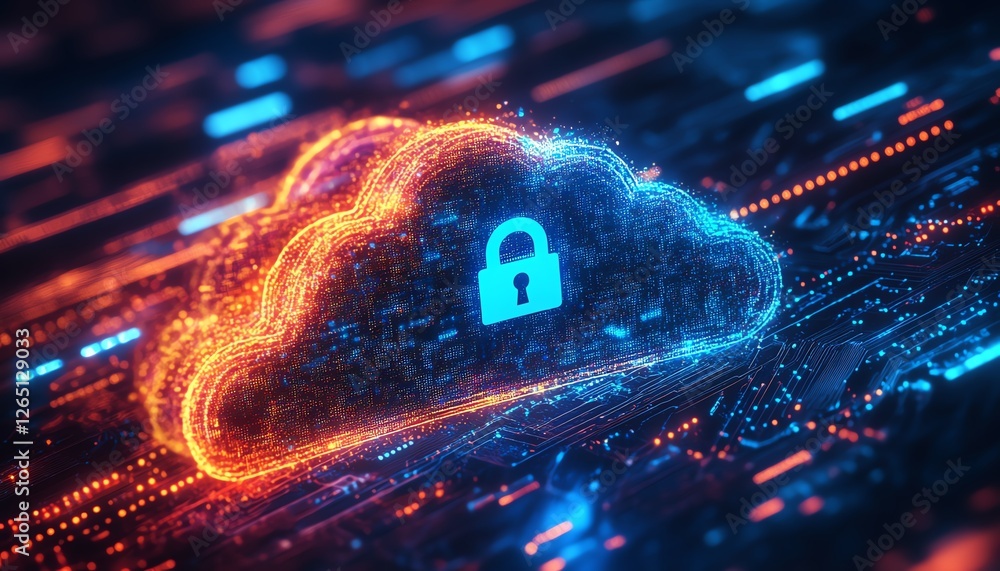 Poster abstract digital security concept, cloud icon with padlock symbol, cloud security services, data pro