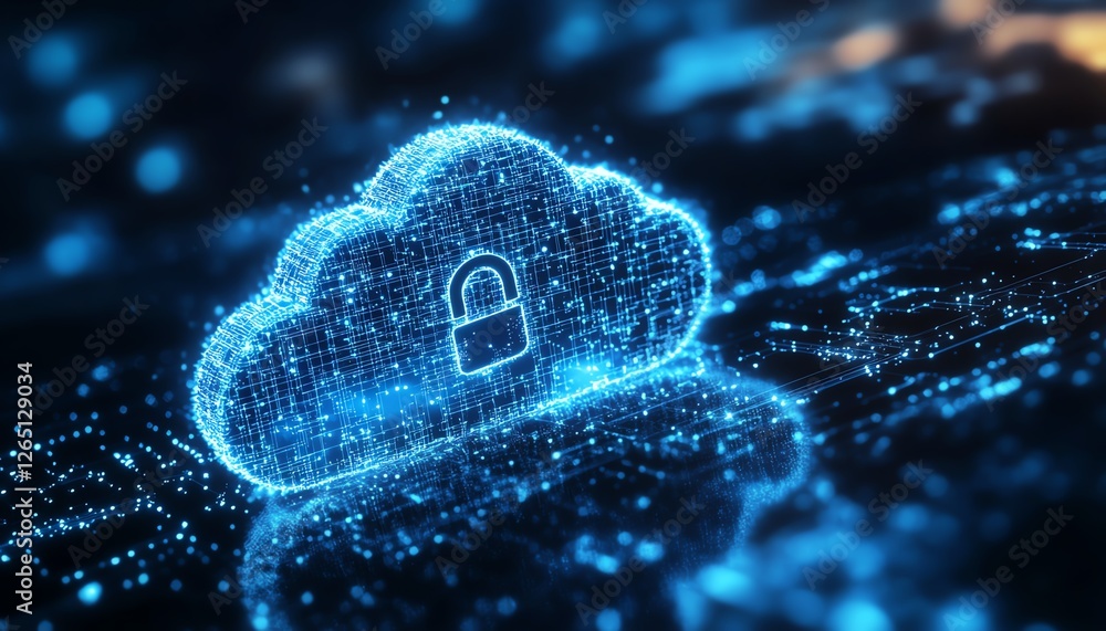 Poster abstract digital security concept, cloud icon with padlock symbol, cloud security services, data pro