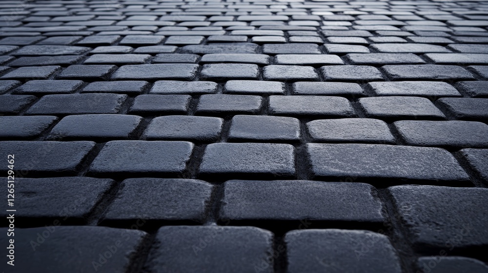 Poster close-up view of cobblestone pavement with varying textures and shadows, creating depth and interest