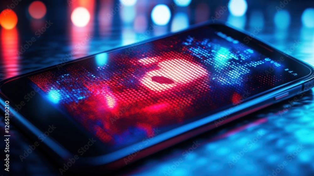 Poster closeup of a smartphone displaying a security alert notification with a worried face reflected in th
