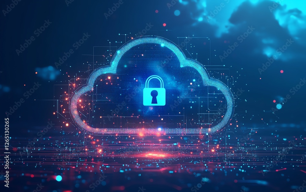 Aufkleber cloud security services abstract illustration, cloud icon and padlock symbol integrated, representin