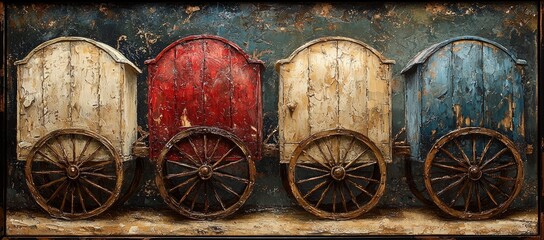 Obraz premium Vintage street carts, painted scene, vintage style