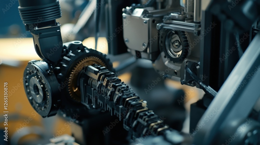 Poster close up of a robotic arm with intricate gears rotating smoothly, showcasing advanced automation in 