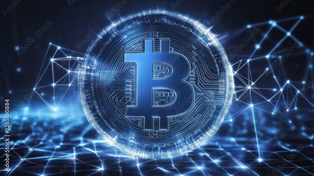 Poster blockchain technology futuristic hud background with world globe and blockchain polygon peer to peer