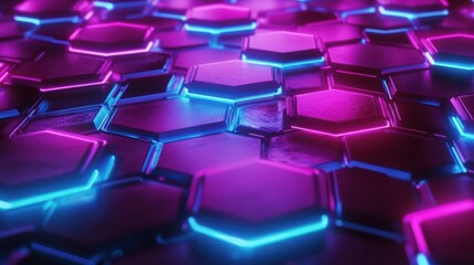 Obraz premium Colorful glowing neon tech hexagons abstract background. Vector design
