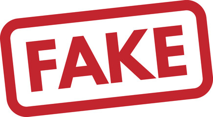 Fake stamp icon isolated on white background . Red Fake stamp label icon . Vector
