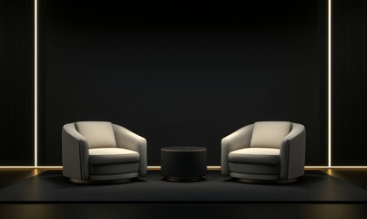 Home decor and living room interior design featuring an empty black wall pattern background in 3D...