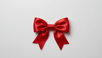 Fototapeta premium An elegant red ribbon bow placed on a clean white background, perfect for gift-wrapping themes, celebrations, and decorative purposes.