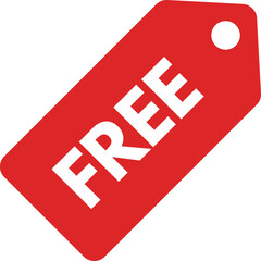 Free tag icon isolated on white background . Red price tag label icon . Vector illustration