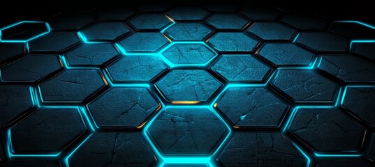 Abstract Futuristic Background, Glowing Blue Hexagon Pattern, Network Technology Concept.