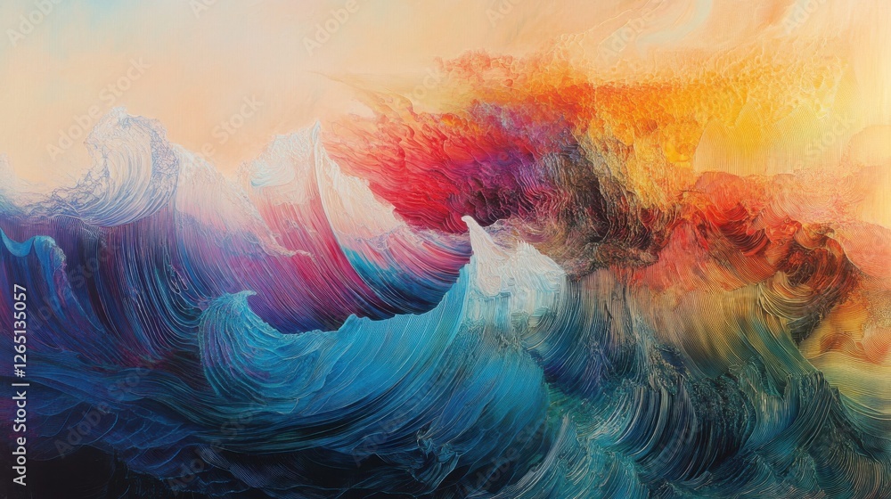 Aufkleber an abstract art with waves and lines of different colors