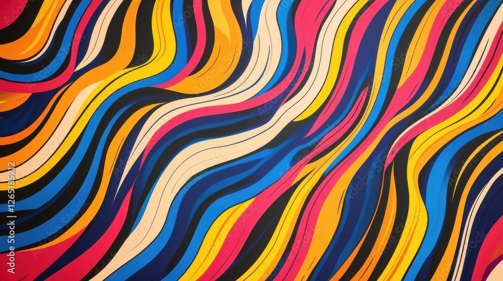 Poster a dynamic graphic with colorful lines that swirl and change shape, creating a sense of movement and 