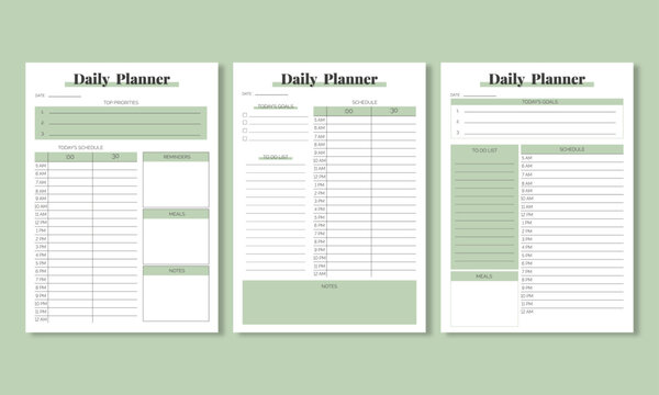 Minimalist daily planner template set. Vector illustration