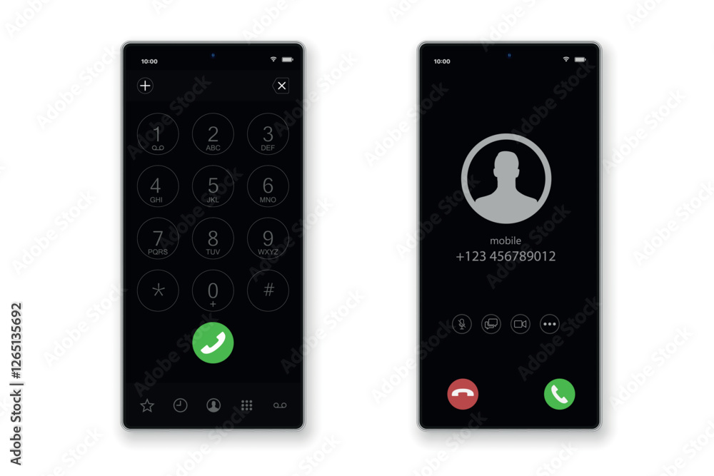 Poster Smartphone call screen interface mockup. New Call screen template. Mobile app display template. Vector illustration.