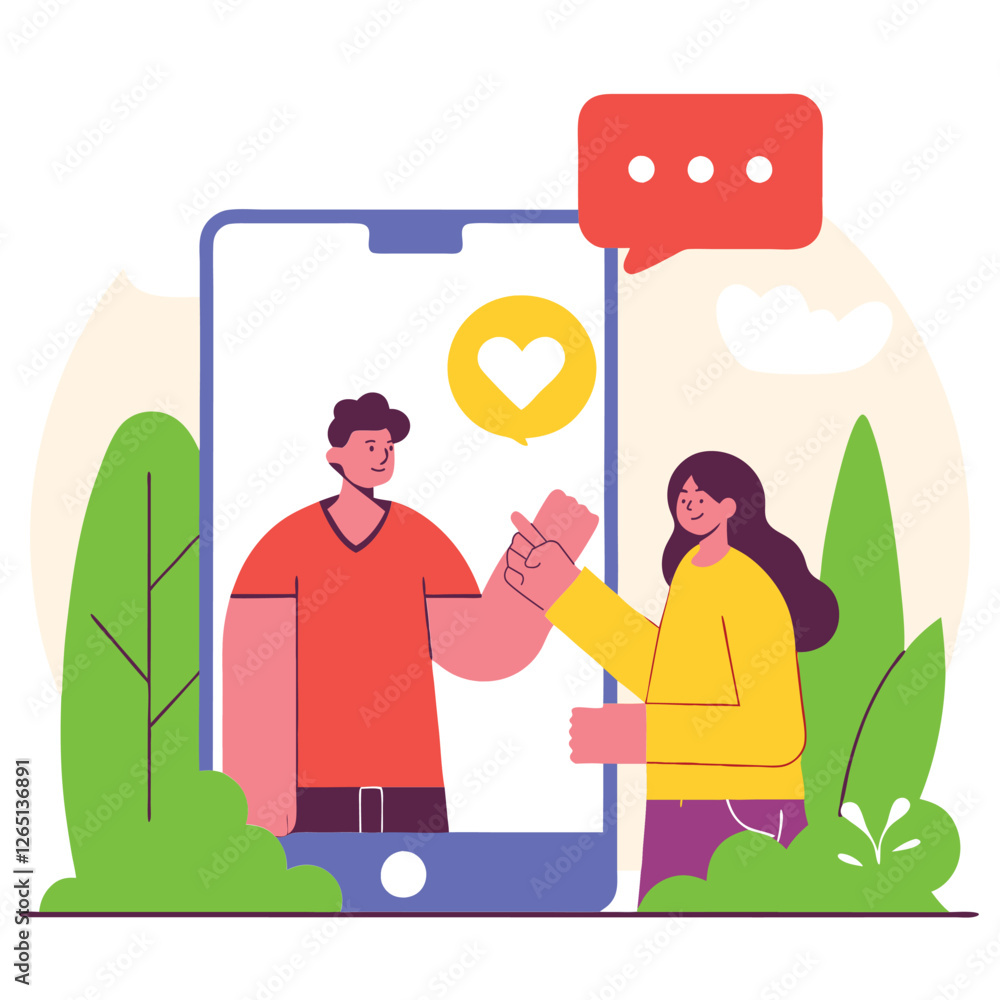 Poster the image depicts a diverse group of characters engaging in a virtual conversation, highlighting the