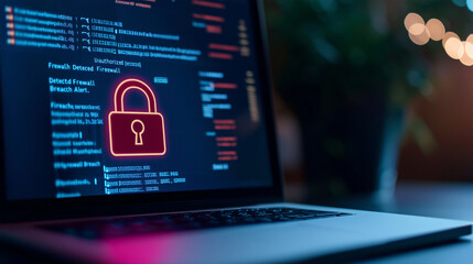 Modern Cybersecurity Interface with Warning Alerts and Encryption Status