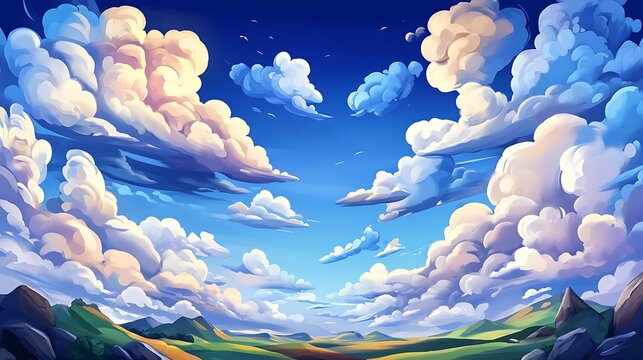 Dreamy Digital Painting: Evening Sky Over Rolling Hills AI Generated