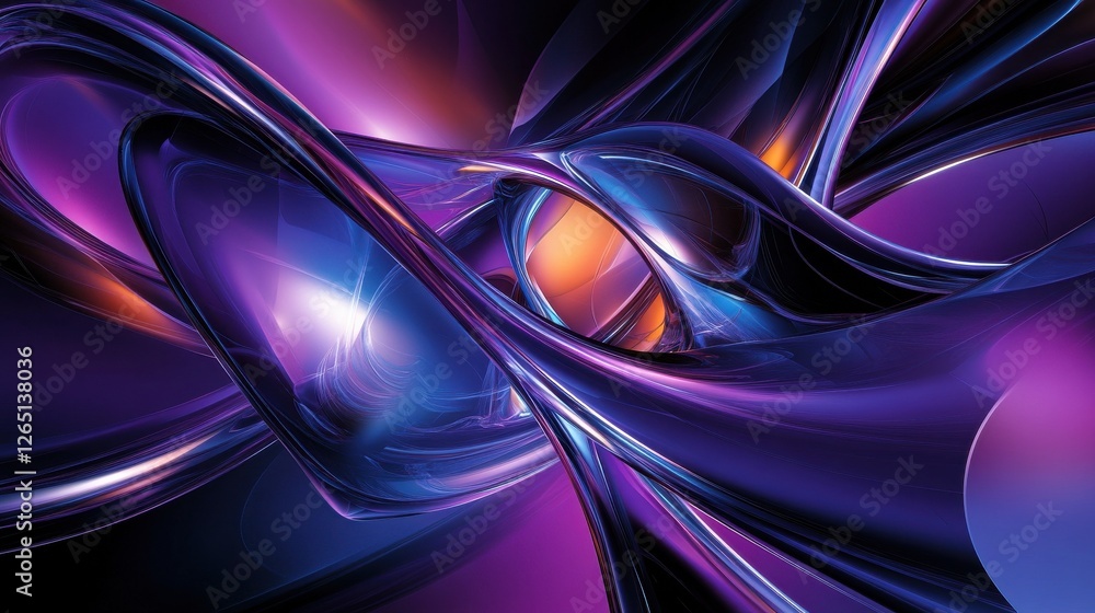 Poster an abstract image featuring dynamic lines in purple and blue hues against a dark gradient background