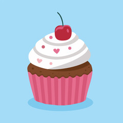 Delicious cupcake with cherry topping