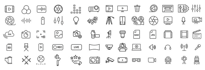 Film Industry Icons camera icon set. Editable Stroke Vector Icon Set of Film Industry