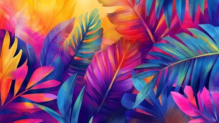 Tropical summer abstract with vibrant palm leaves and sunlit skies, creating a vacation mood, isolated on white