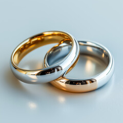 Elegant gold and silver wedding rings symbolizing love and commitment, close-up shot.