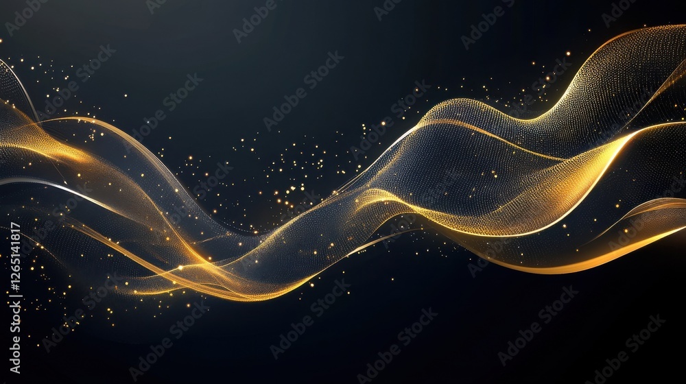 Poster a sleek and elegant abstract design featuring smooth, flowing golden waves set against a dark backgr