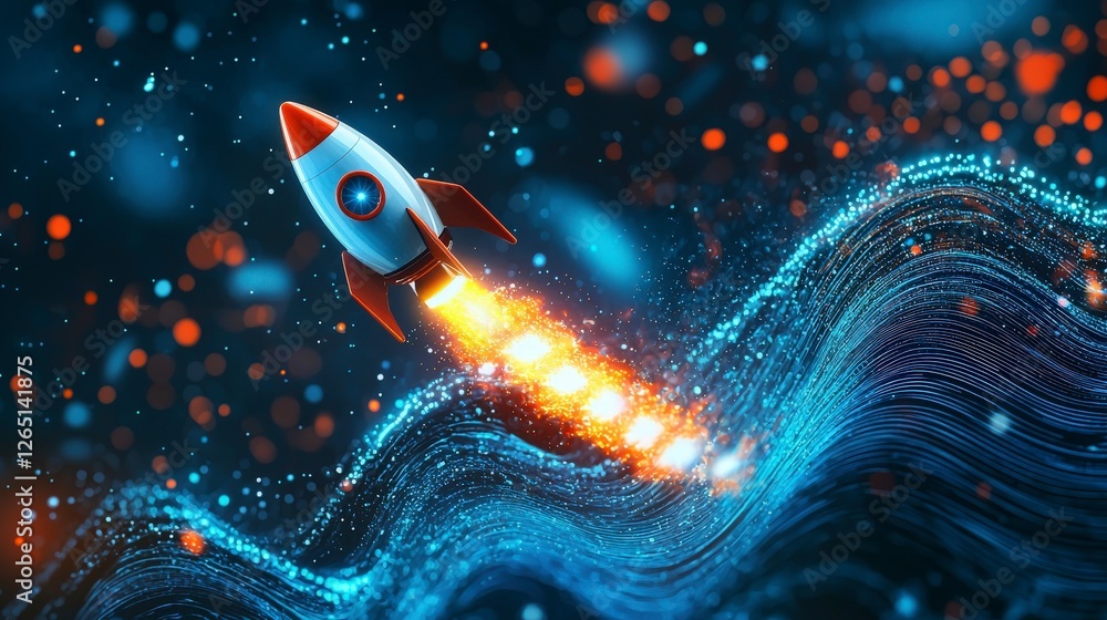 Aufkleber a striking visual of a rocket soaring through an explosion of color and lights, representing ambitio