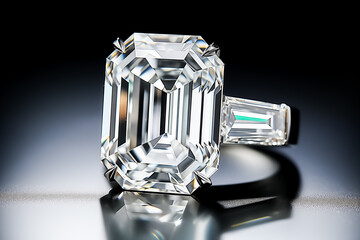 Stunning diamond ring with an emerald cut, capturing light beautifully.