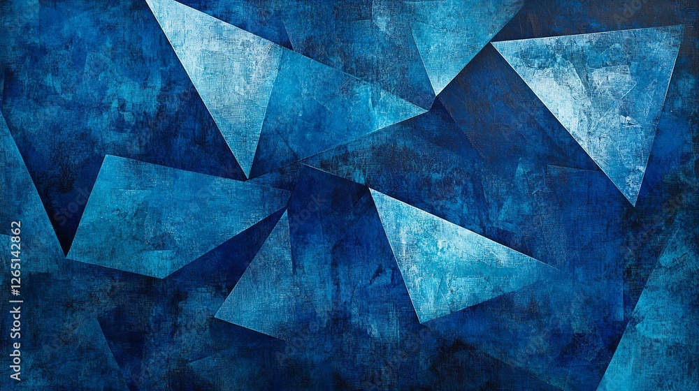 Aufkleber the image captures an array of dynamic blue geometric shapes overlaid on a dark, mysterious backdrop