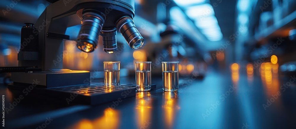 Poster laboratory microscope with samples.
