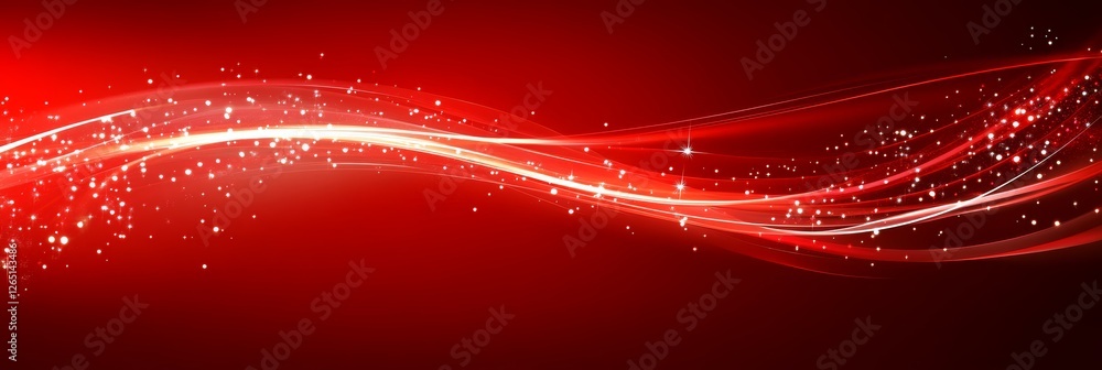 Poster Dynamic Abstract Red Background, Featuring Vibrant Smooth Curves and Lines with Gradient Effects.