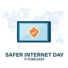 Fototapeta premium Safer Internet Day background banner or poster design template. observed every year in February. Holiday concept. Use to any Template, card, poster, placard, template.