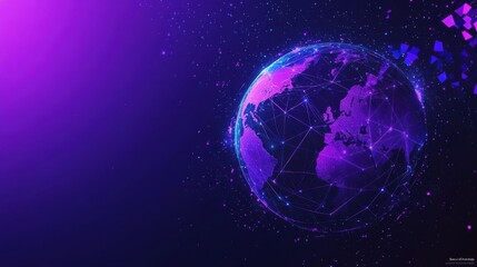 Fototapeta premium Isometric global digital technology landing page. Big data, cloud information storage, global transferring technology and remote access concept on ultraviolet background. Vector 3d illustration.